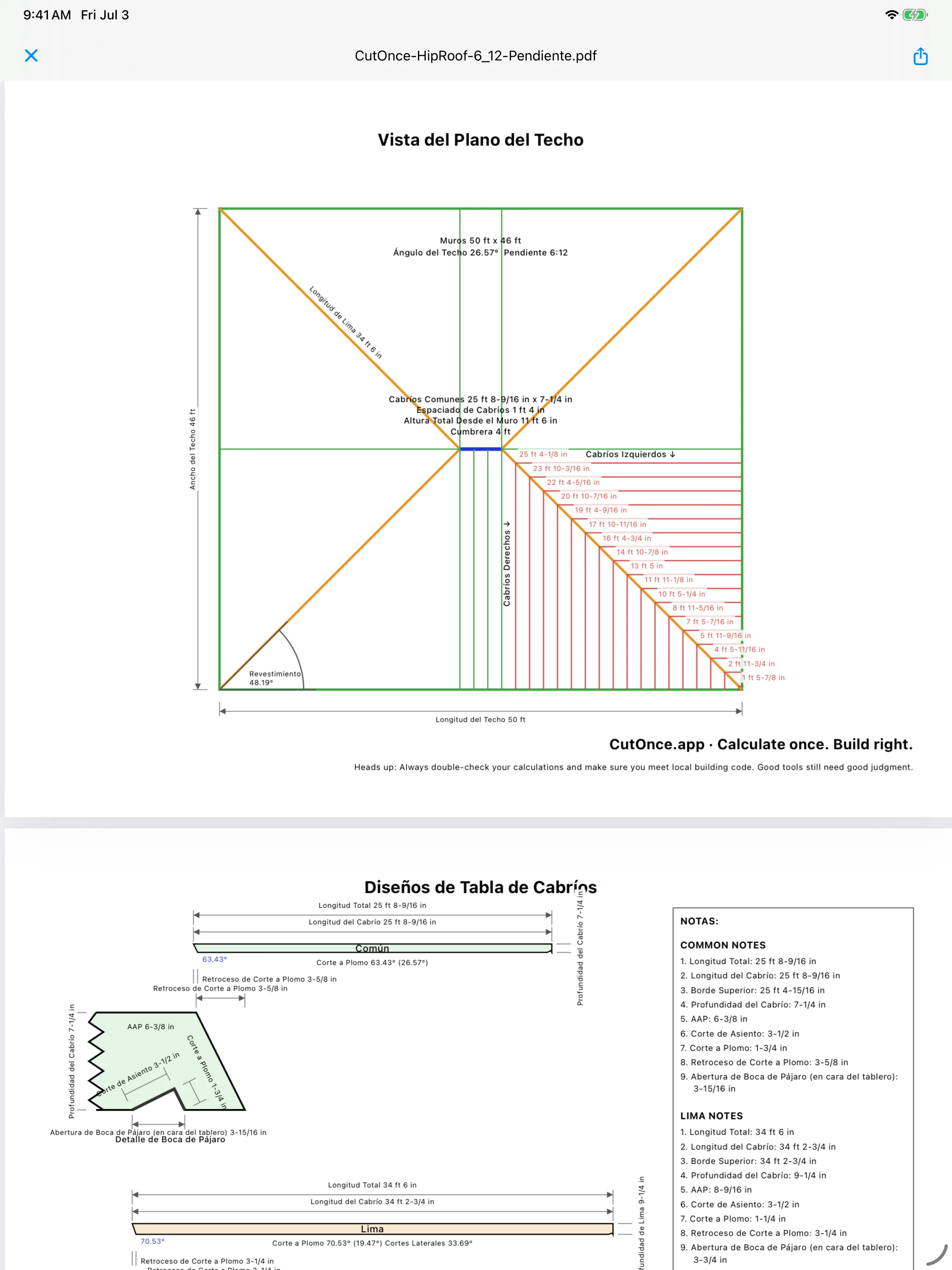 CutOnce rafter PDF plan export