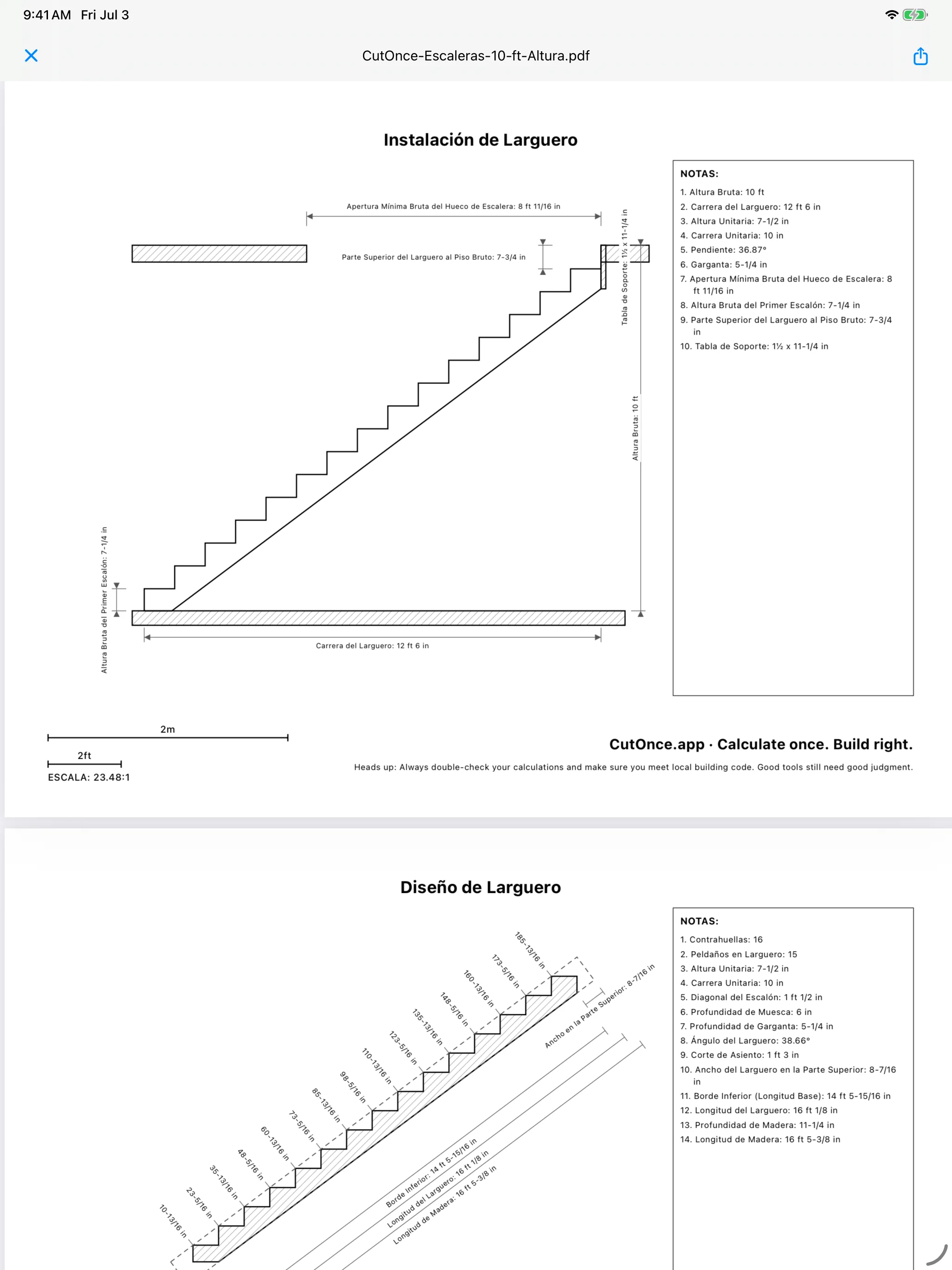 CutOnce stair PDF plan export