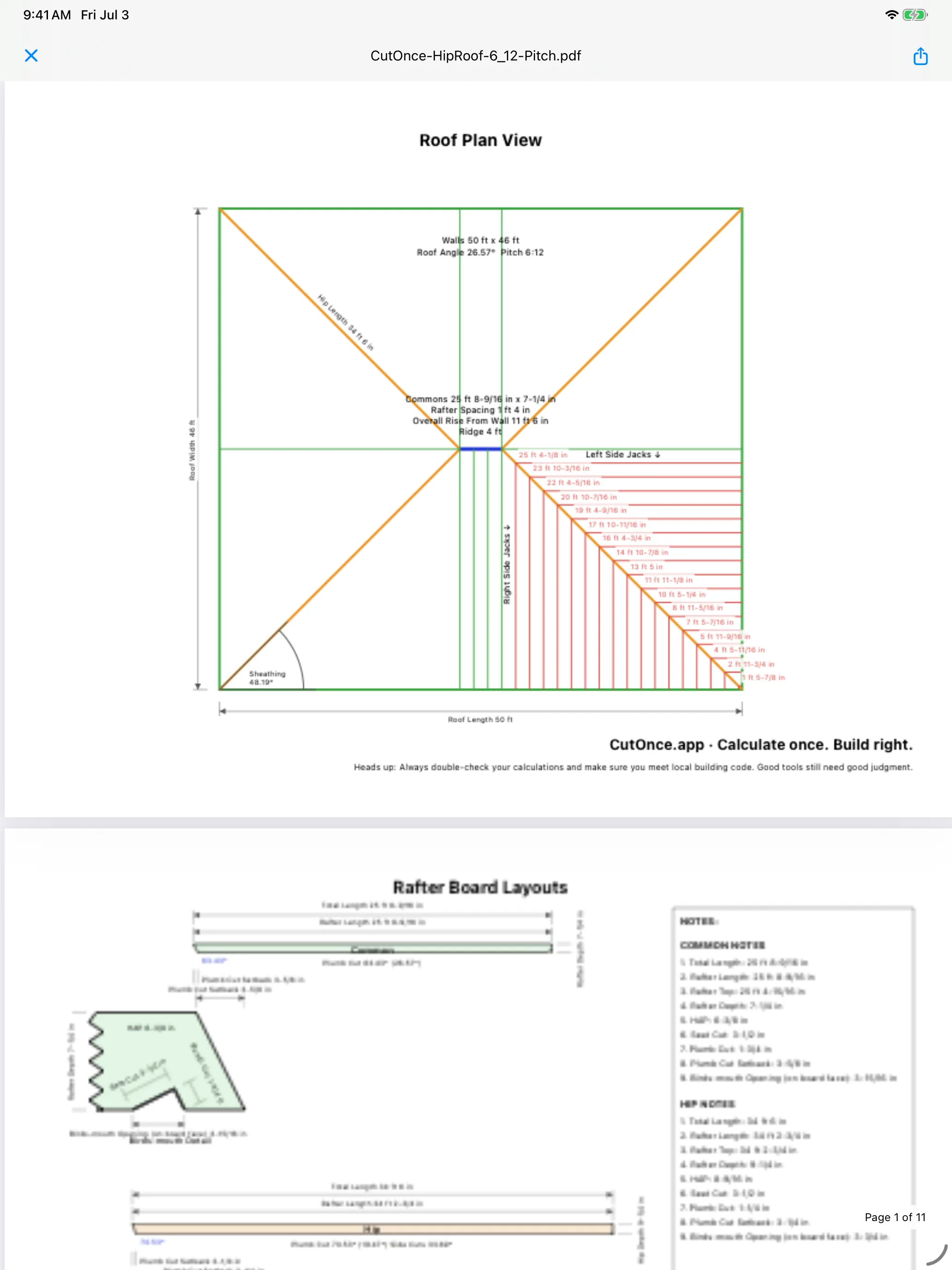 CutOnce rafter PDF plan export