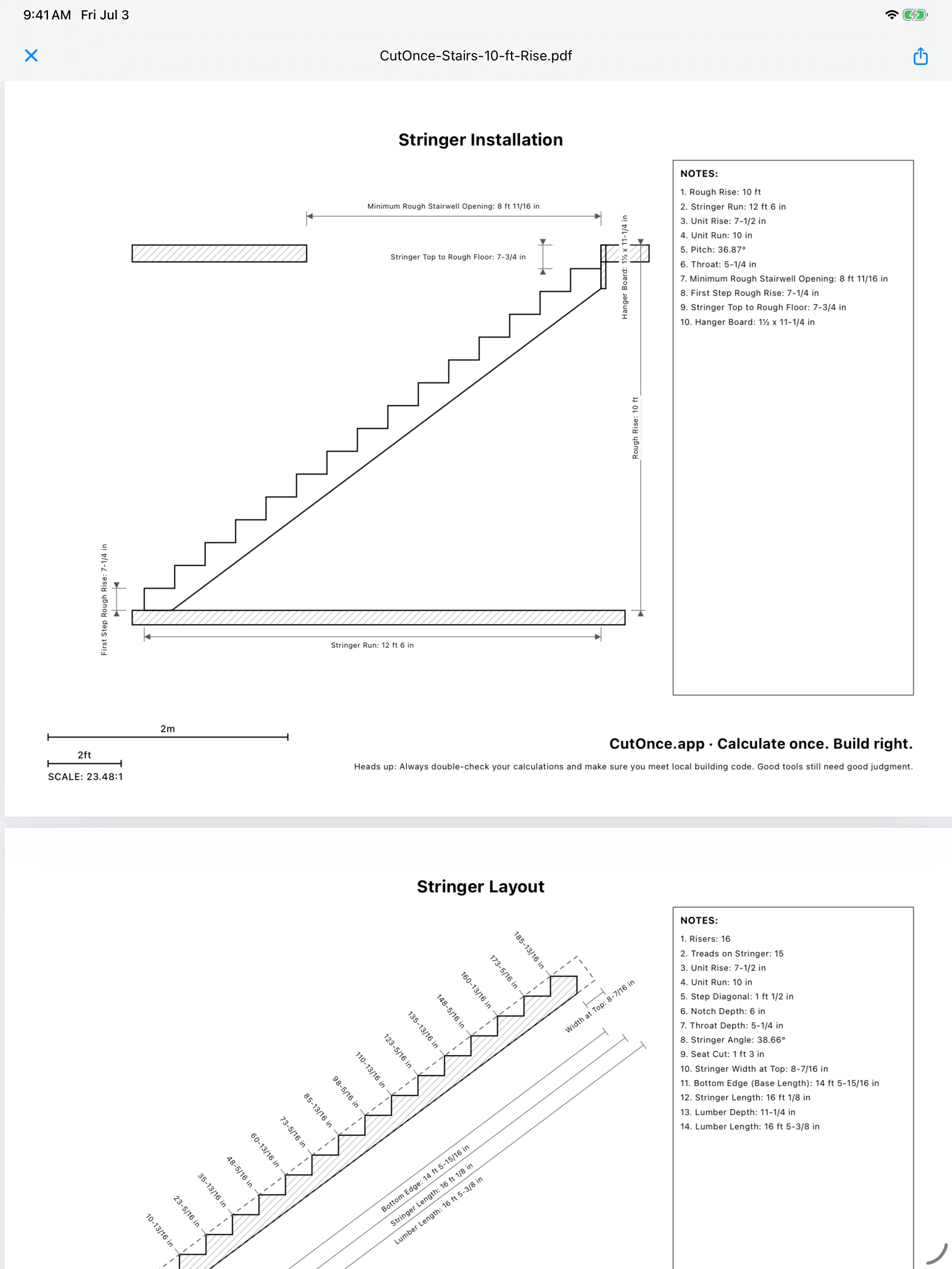 CutOnce stair PDF plan export