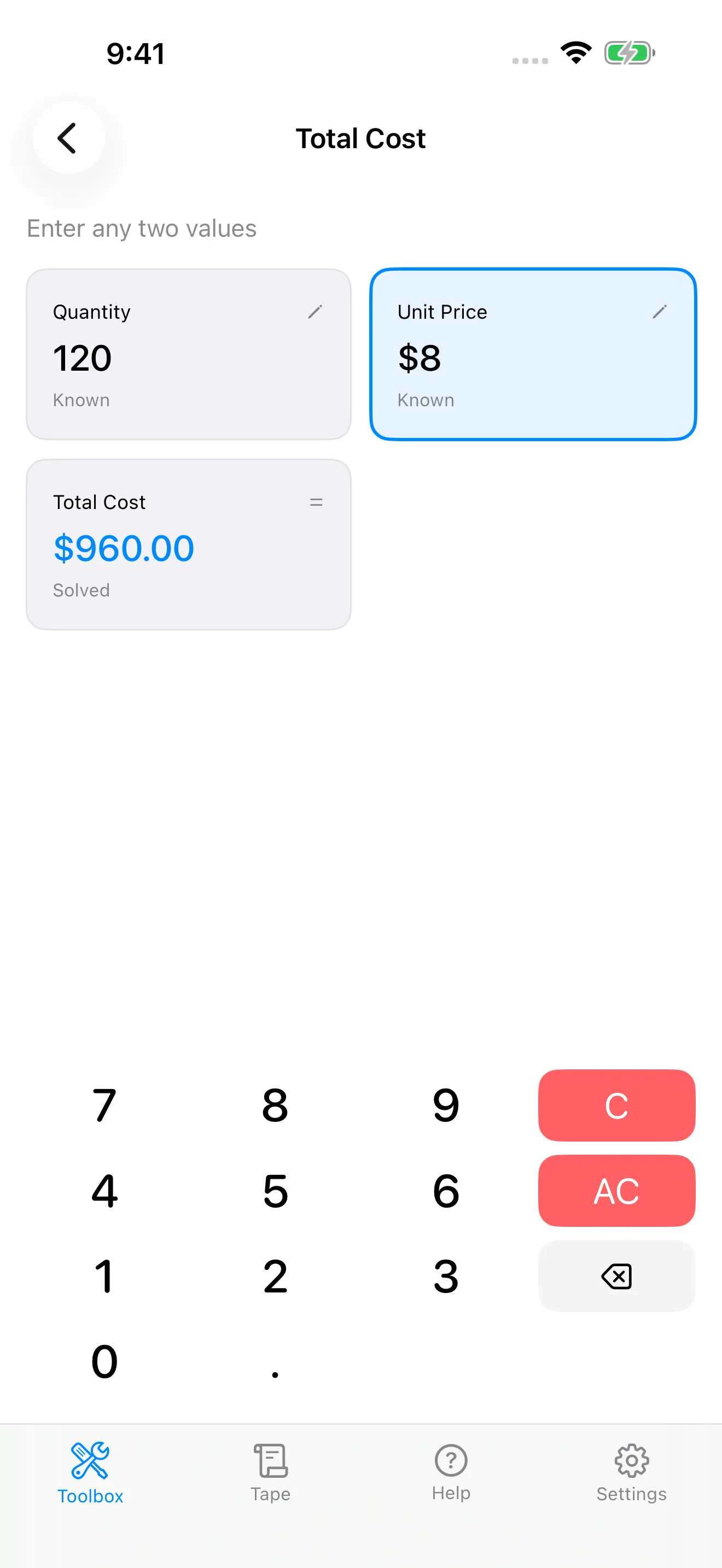 CutOnce total cost estimating calculator