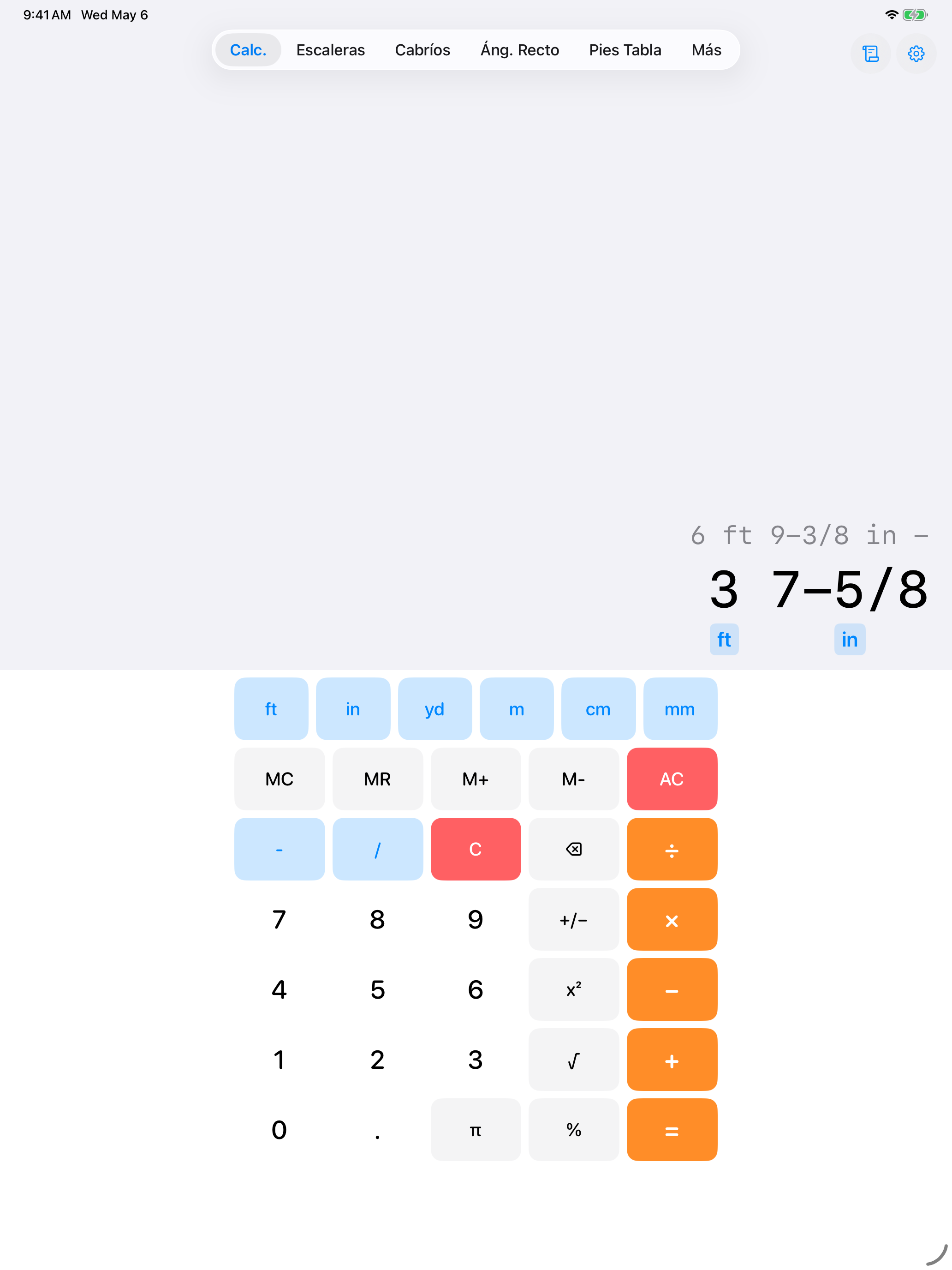 Calculadora · entradas y resultados, lado a lado